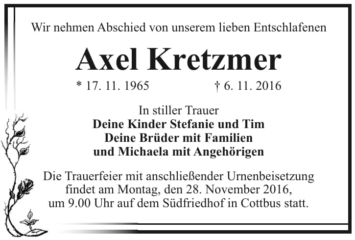 Traueranzeige Axel Kretzmer