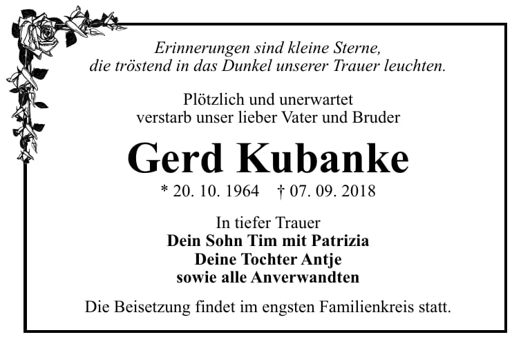 Traueranzeige Gerd Kubanke