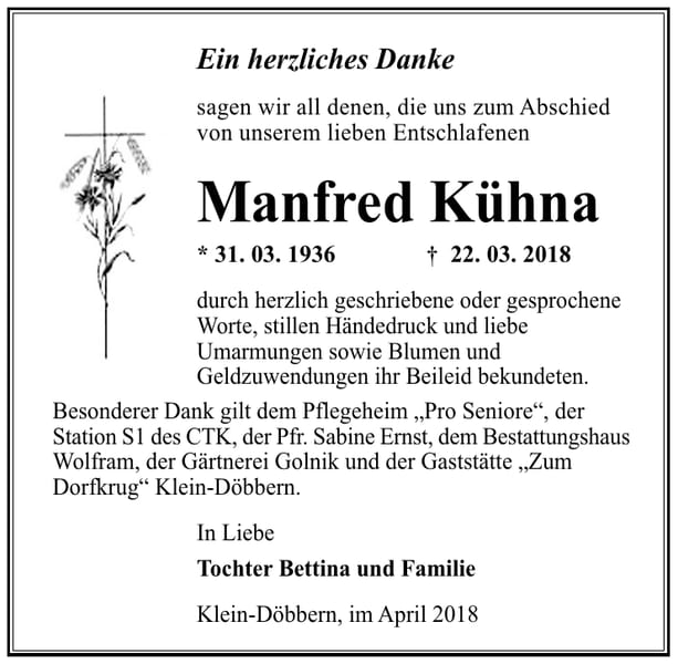 Danksagung Manfred Kühna