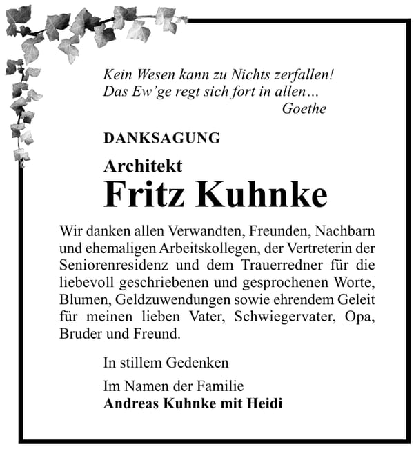 Danksagung Fritz Kuhnke