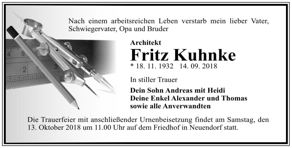 Traueranzeige Fritz Kuhnke