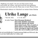Traueranzeige Ulrike Lange, geb. Rönitz
