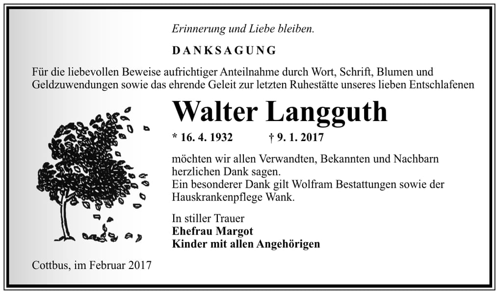 Danksagung Walter Langguth