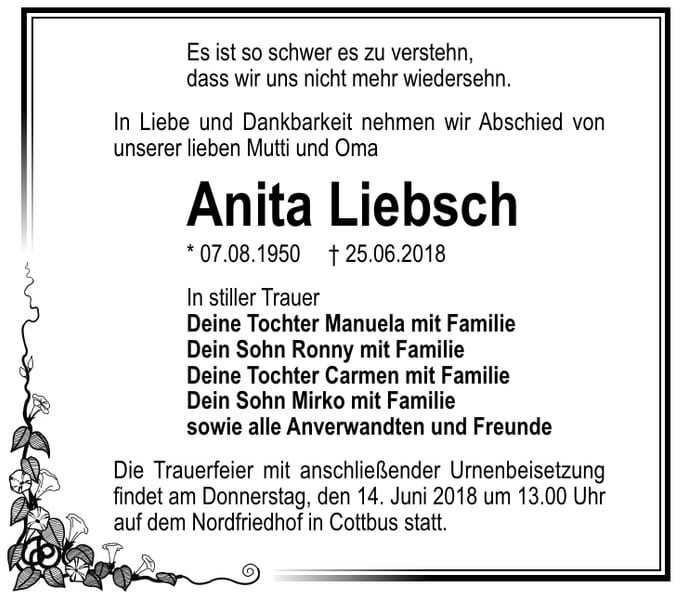Traueranzeige Anita Liebsch