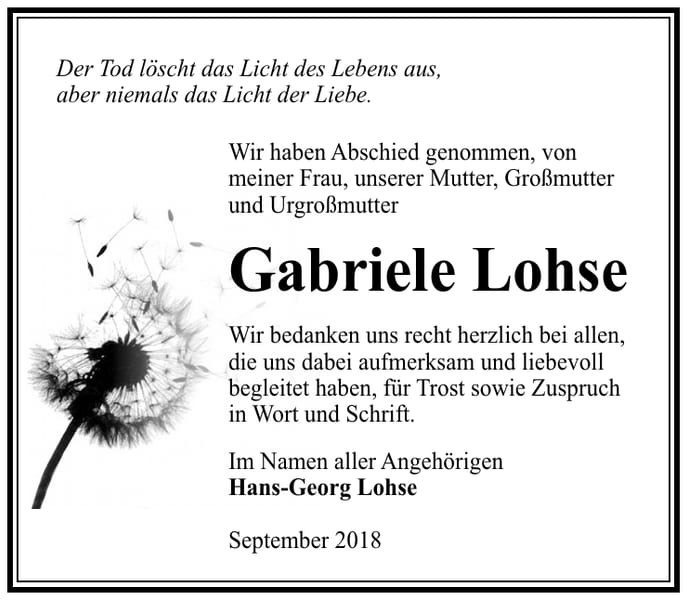 Danksagung Gabriele Lohse