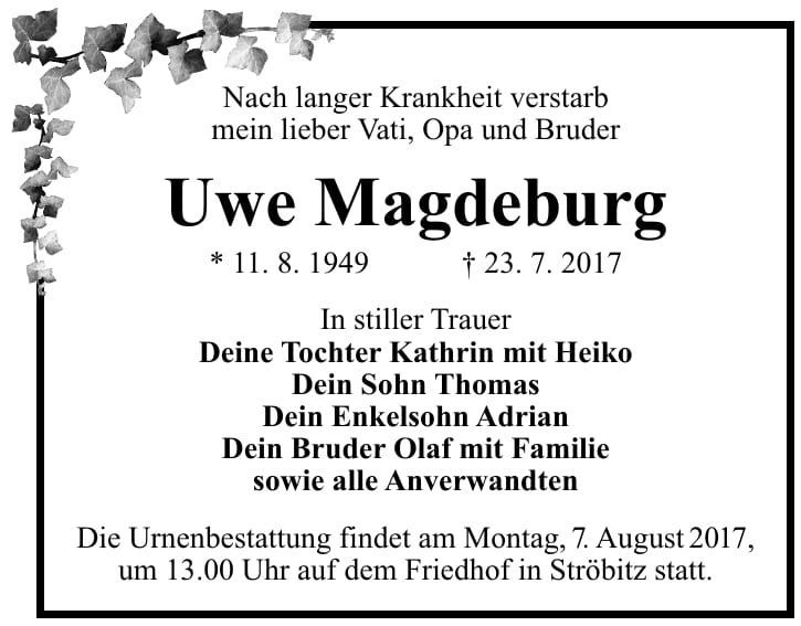 Traueranzeige Uwe Magdeburg