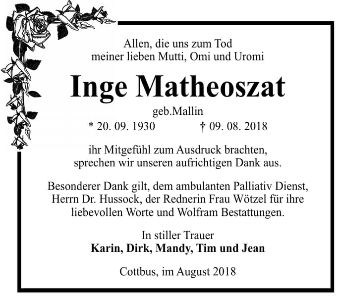 Danksagung Inge Matheoszat