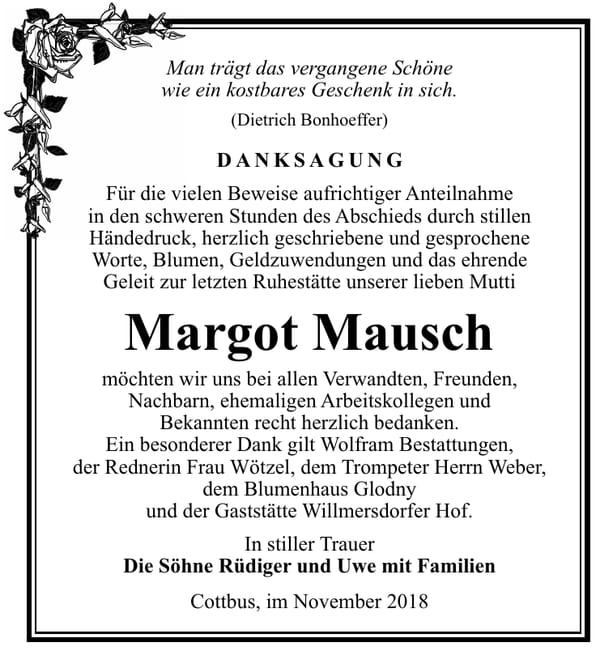 Danksagung Margot Mausch