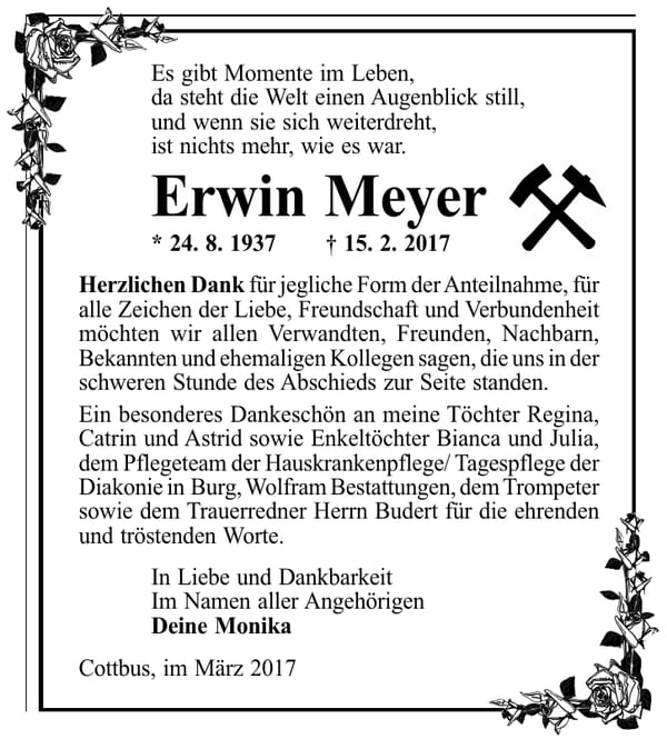 Danksagung Erwin Meyer