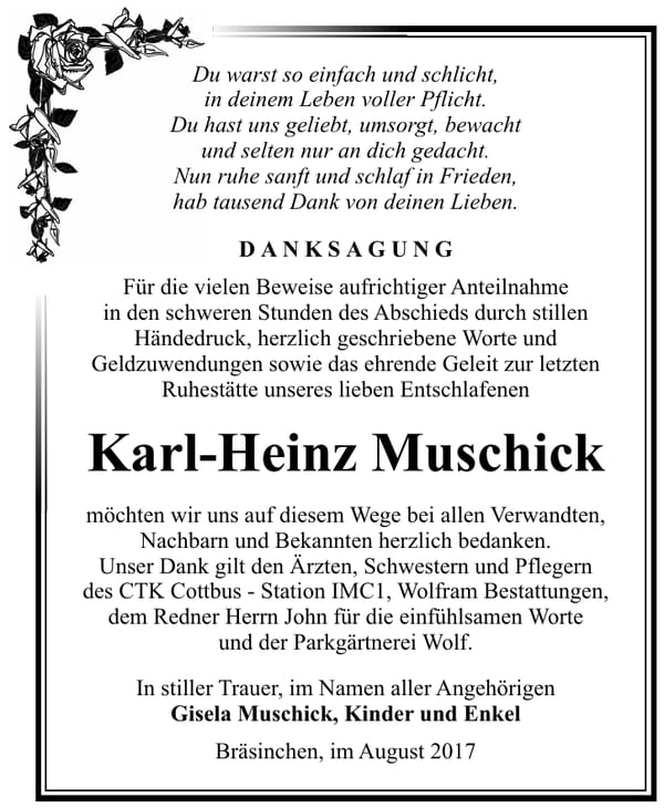 Danksagung Karl-Heinz Muschick
