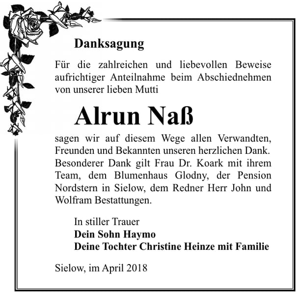 Danksagung Alrun Naß