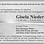 Traueranzeige Gisela Niederle