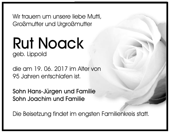 Traueranzeige Rut Noack, geb. Lippold