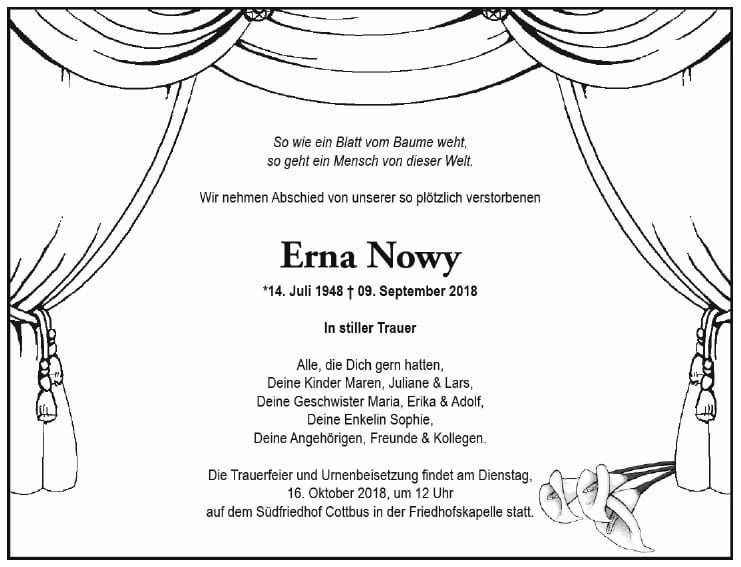 Traueranzeige Erna Nowy