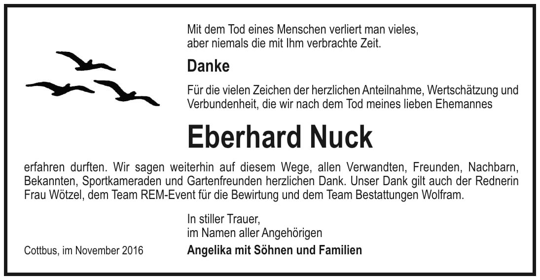 Danksagung Eberhard Nuck