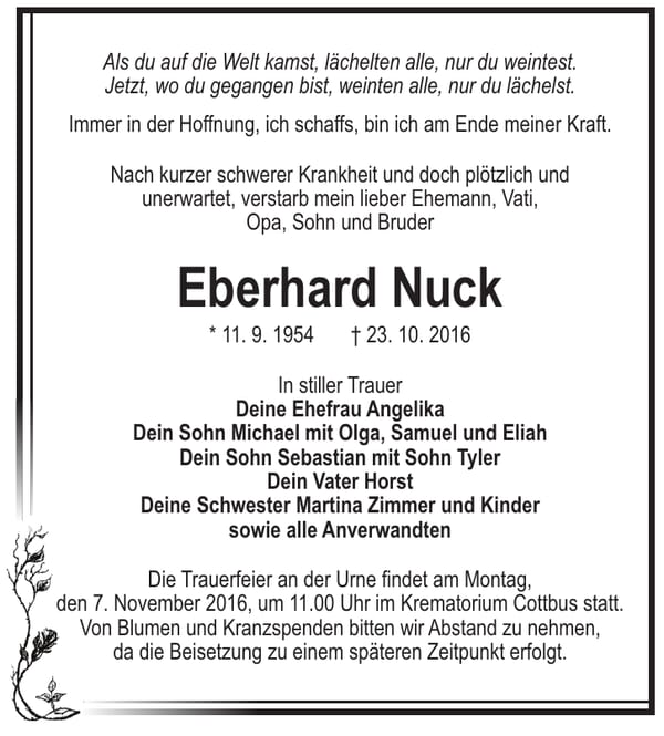 Traueranzeige Eberhard Nuck