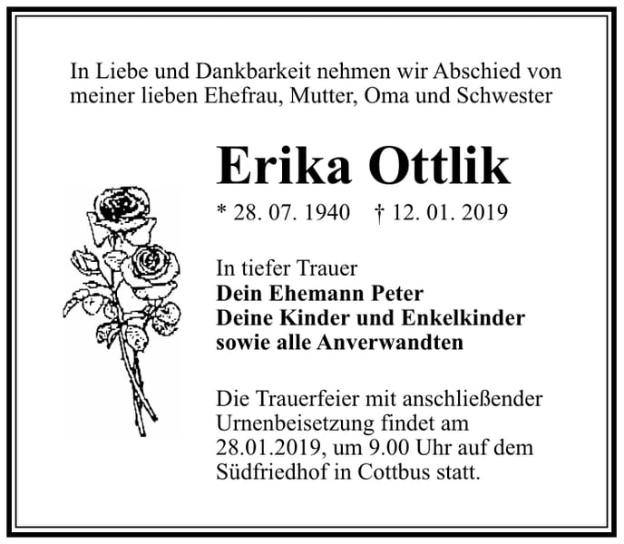 Traueranzeige Erika Ottlik