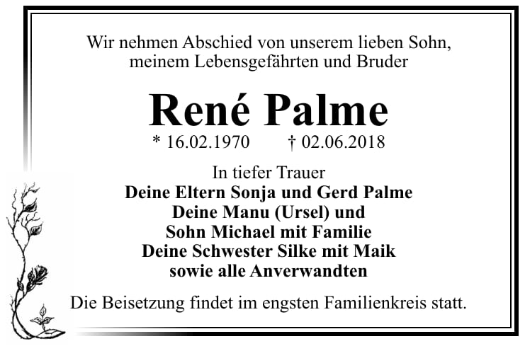 Traueranzeige René Palme