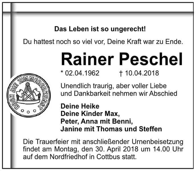 Traueranzeige Rainer Peschel