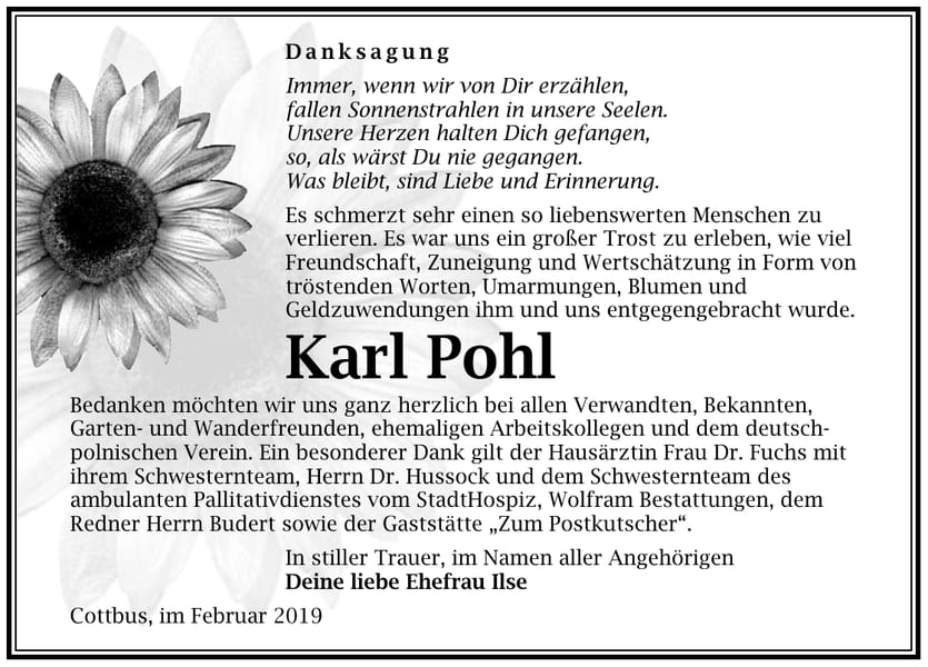 Traueranzeige Karl Pohl
