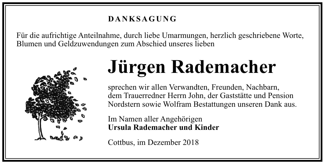 Danksagung Jürgen Rademacher