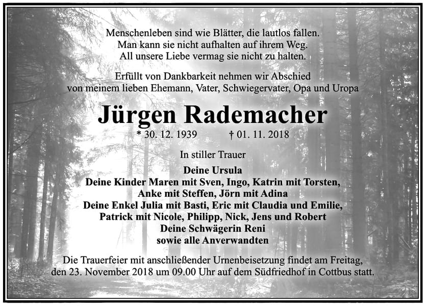 Traueranzeige Jürgen Rademacher