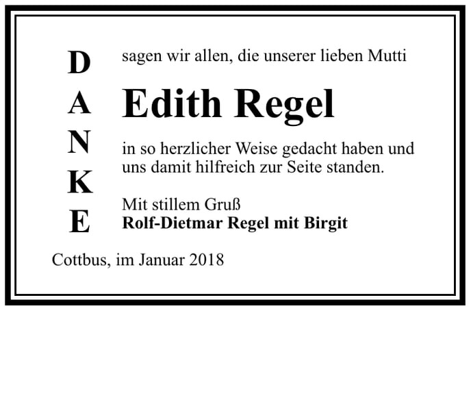Danksagung Edith Regel