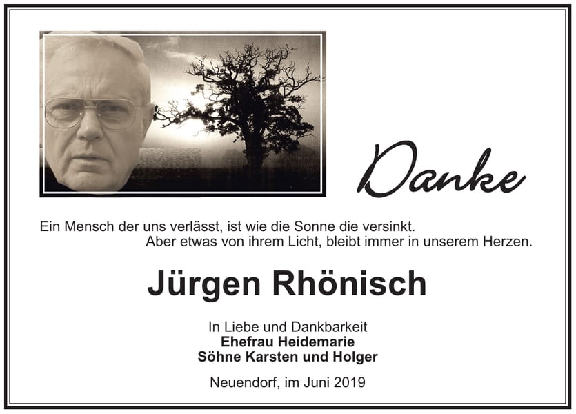 Traueranzeige Jürgen Rhönisch