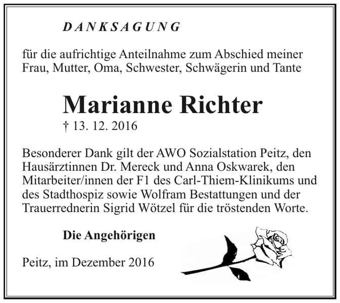 Danksagung Marianne Richter
