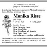 Traueranzeige Monika Risse, geb. Teige