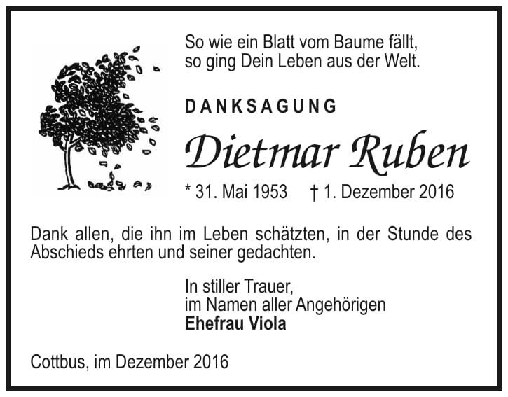 Danksagung Dietmar Ruben