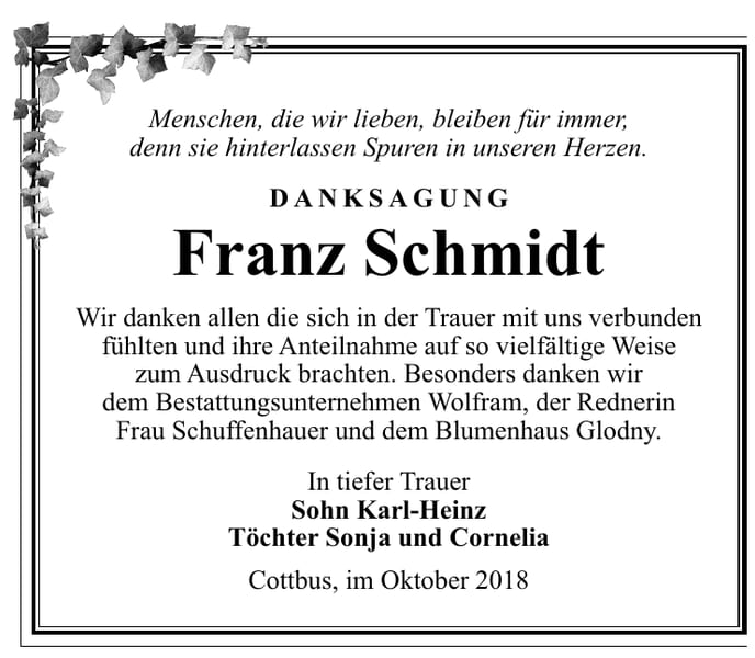 Danksagung Franz Schmidt