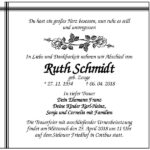 Traueranzeige Ruth Schmidt geb. Zeuge