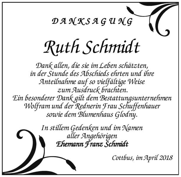 Danksagung Ruth Schmidt