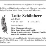 Traueranzeige Lotte Schönherr, geb. Dietel