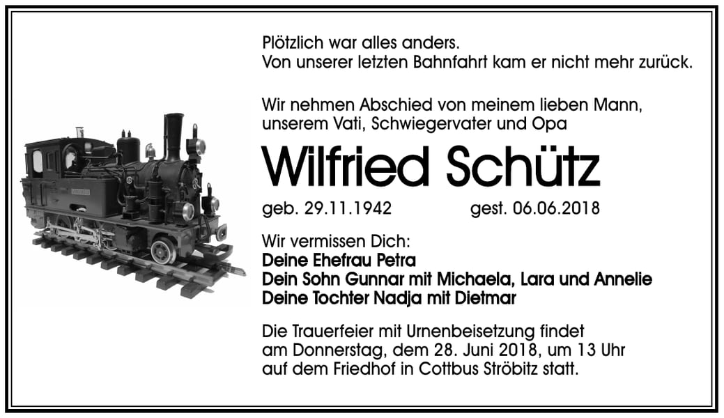 Traueranzeige Wilfried Schütz