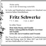 Traueranzeige Fritz Schwerke