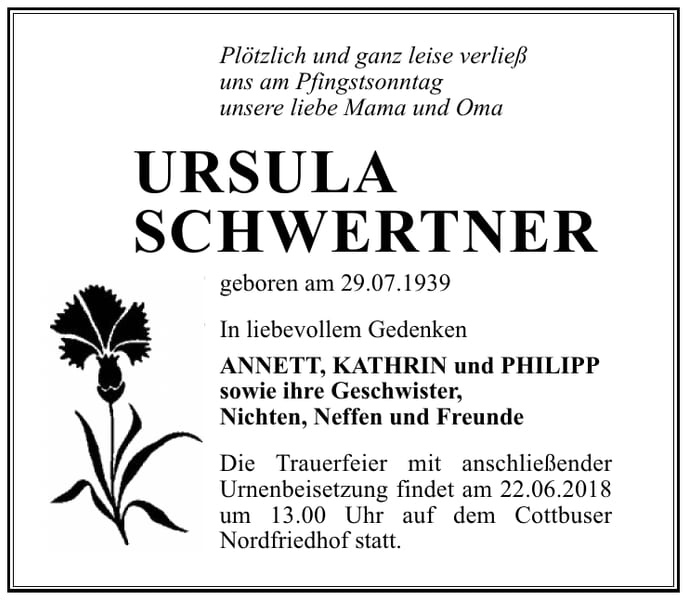 Jahresgedenken URSULA SCHWERTNER