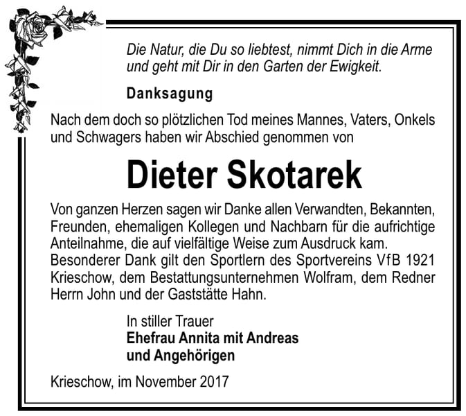 Danksagung Dieter Skotarek