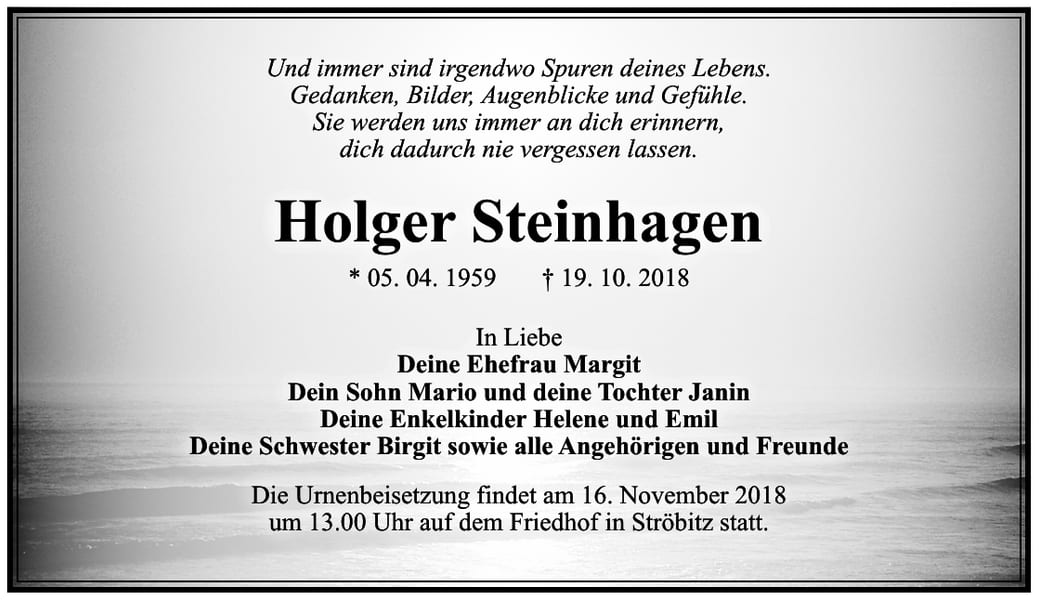 Traueranzeige Holger Steinhagen