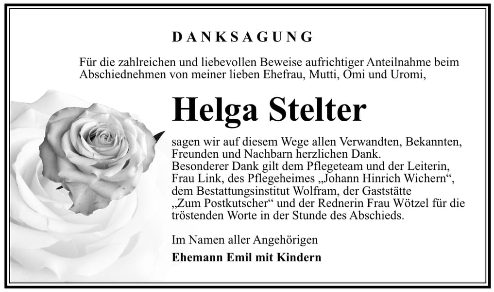 Danksagung Helga Stelter