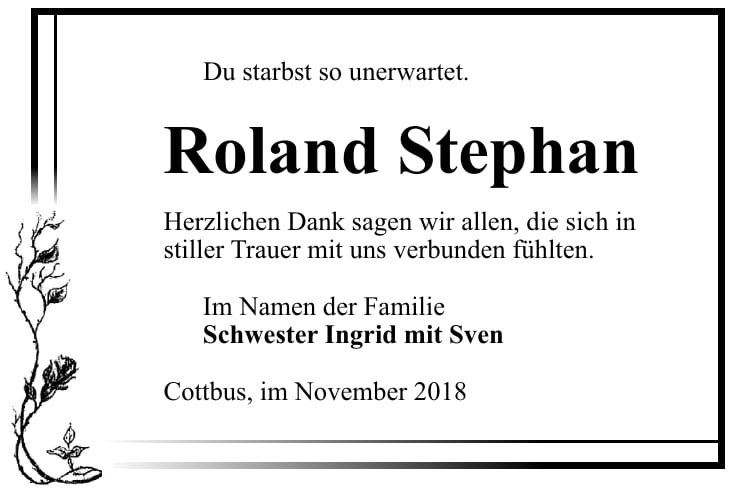 Danksagung Roland Stephan