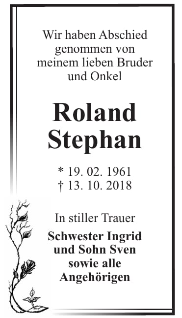 Traueranzeige Roland Stephan