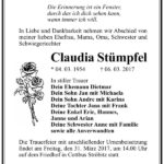 Traueranzeige Claudia Stümpfel