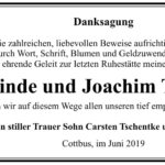 Danksagung Sieglinde und Joachim Tschentke