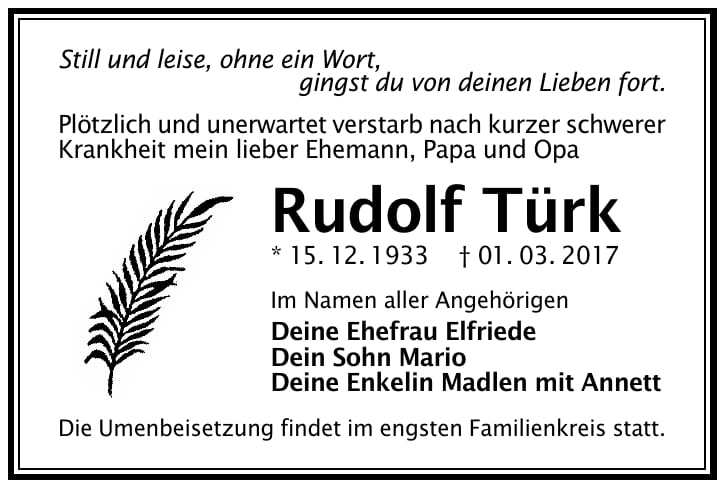Traueranzeige Rudolf Türk