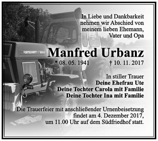 Traueranzeige Manfred Urbanz