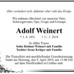 Traueranzeige Adolf Weinert