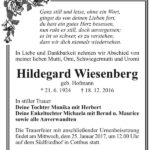 Traueranzeige Hildegard Wiesenberg, geb. Hofmann