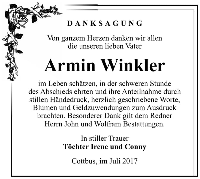 Danksagung Armin Winkler
